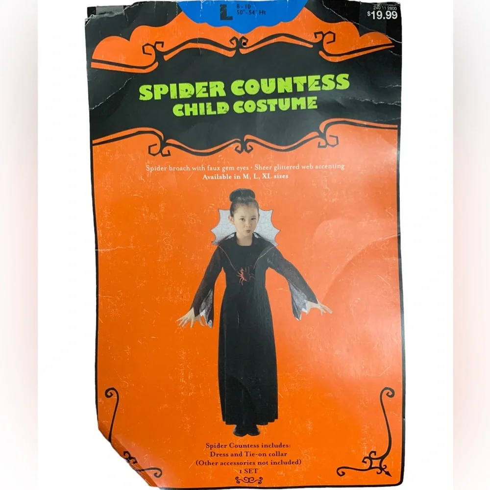 Girl Spider Countess / Widow  Long Dress Halloween Costume Size Large or 8-10